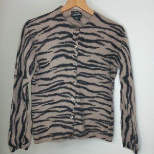 UEC Parisian Signature Animal Print Angora Button up cardigan Sweater sz Large